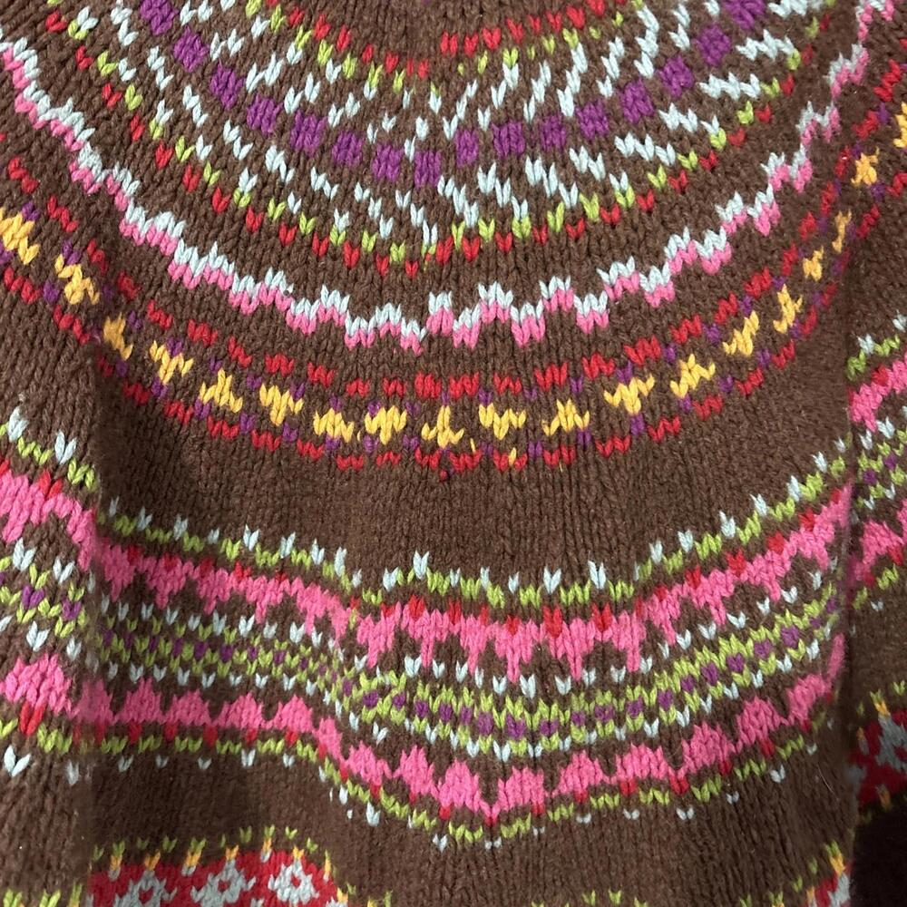 Hanna Anderson Lady’s Sweater Boho Hippy Y2K Heavy Brown With Pastels - Picture 9 of 9